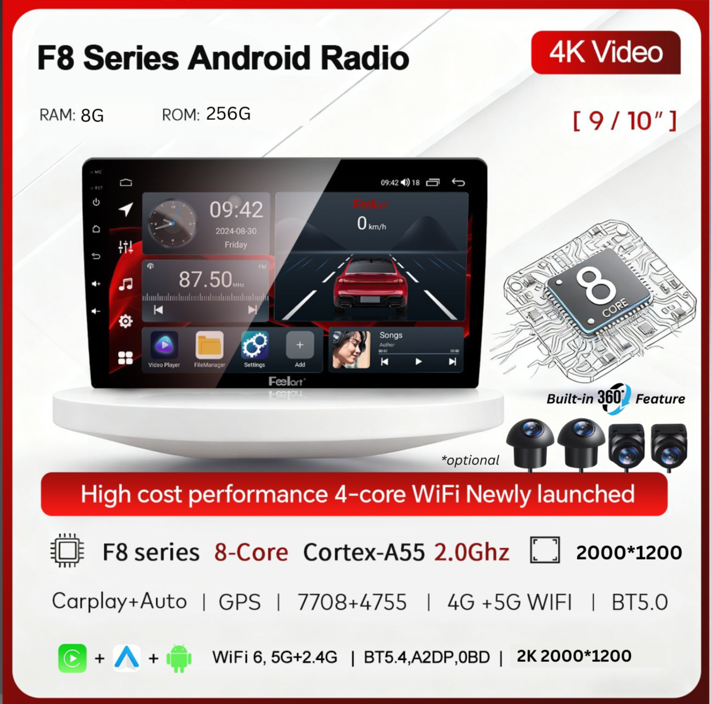 Feelart F8 Series Andriod Player (8GB RAM + 256GB Storage)